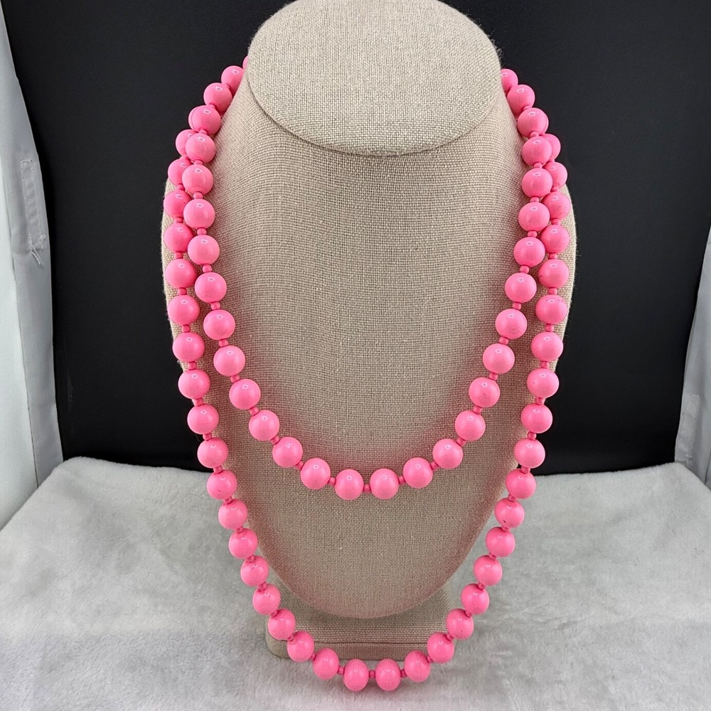 Vintage Beaded Acrylic Necklace Bubble Gum‎ Pink Flapper 48"